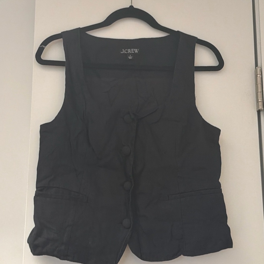 J crew black linen vest